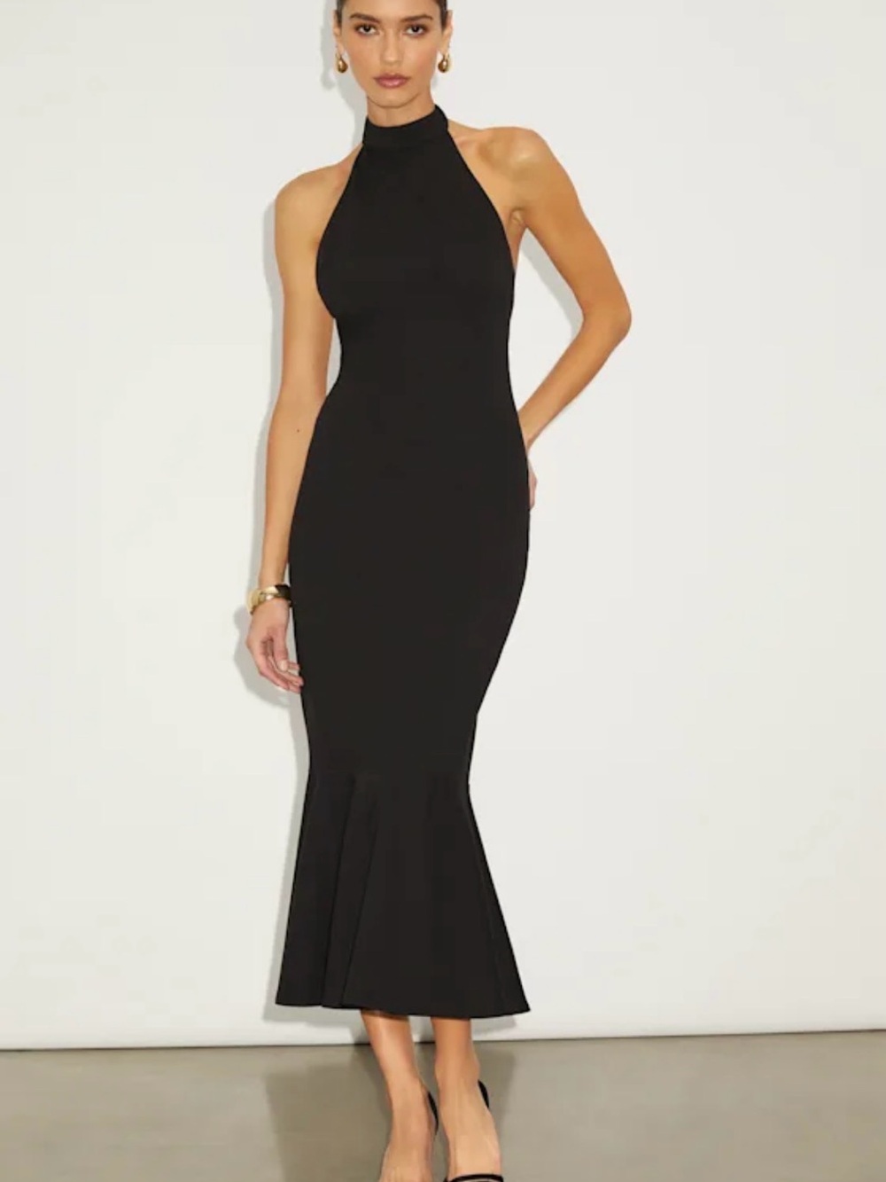 Lulus Chic Masterpiece Black Backless Trumpet Hem Midi Dress small